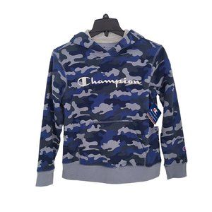 Champion Youth Blue Camo Logo Script Hoodie